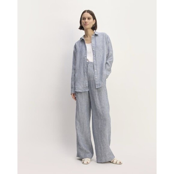 Everlane Blue White Stripe Relaxed Linen Button Down Shirt Size 2 - Picture 1 of 13